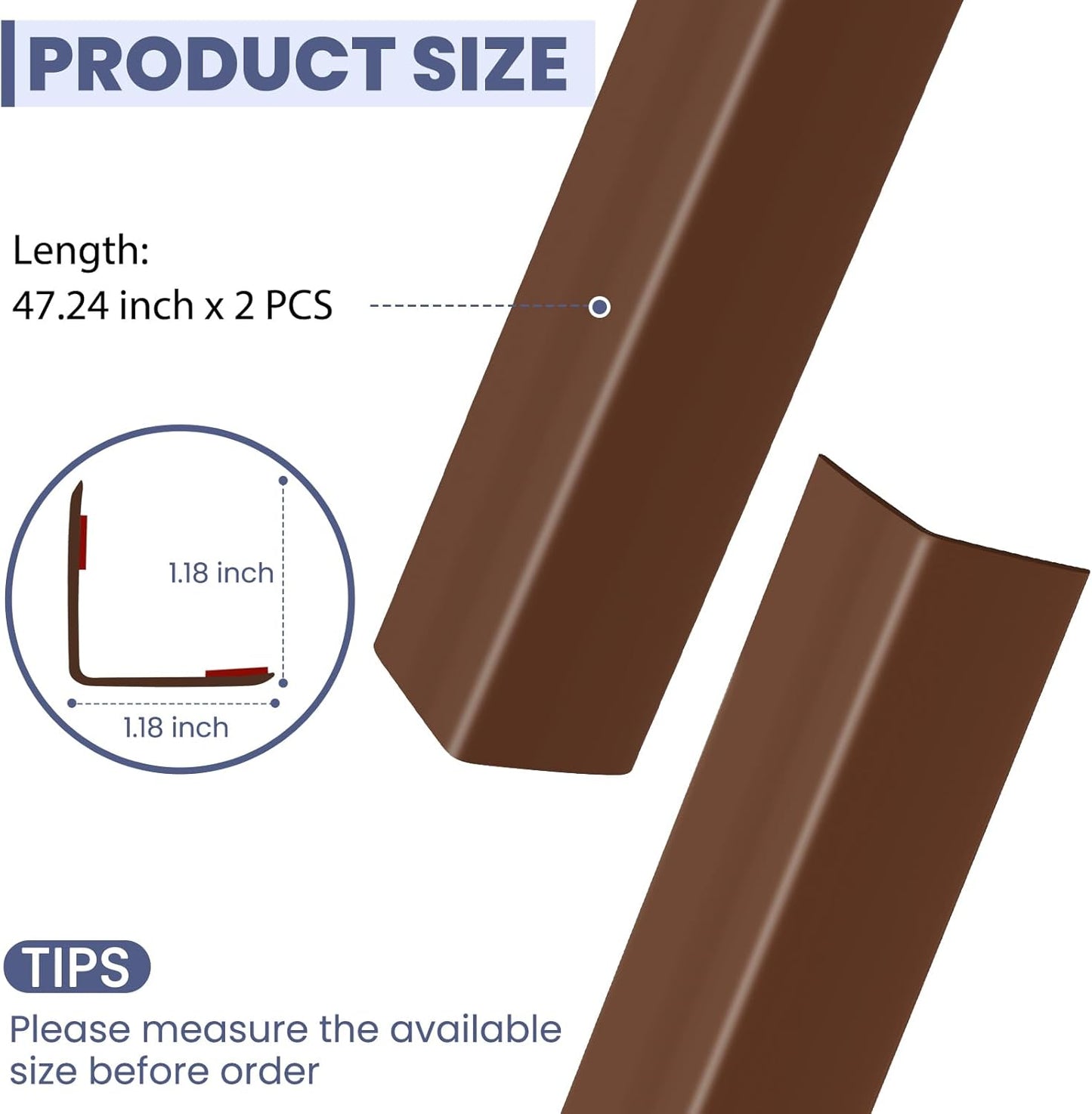 2PCS Wall Corner Protectors Guards - Self Adhesive Corner Protector & Corner Guards for Walls Edge Protection, Easy to Apply - No Tools Needed(Brown, 47.24"x1.18")