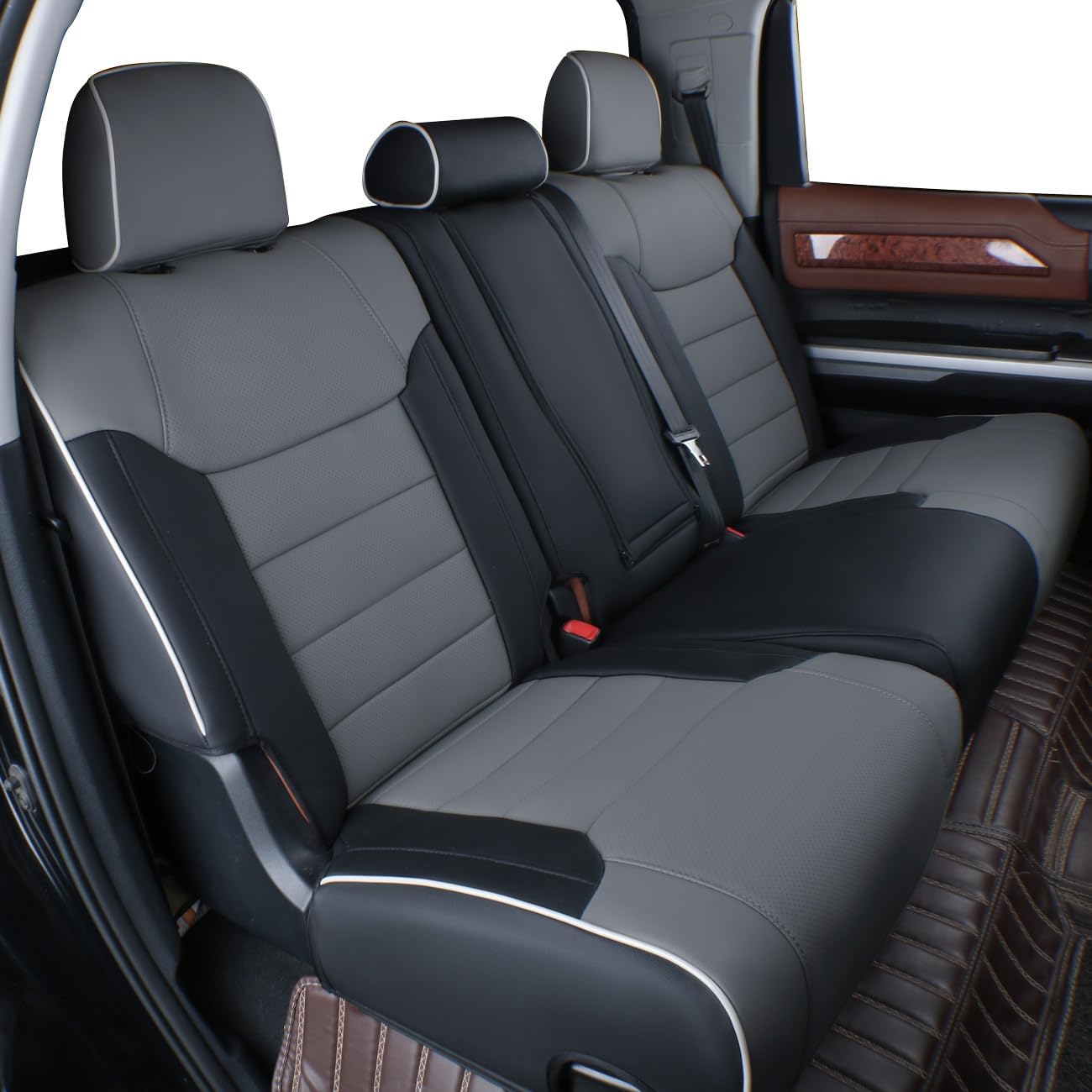 EKR Custom Fit Tacoma Car Seat Covers for Select Toyota Tacoma 2016 2017 2018 2019 2020 2021 2022 2023 Double Cab/Crew Cab -Full Set,Leather(Black/Gray)