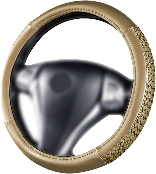 Flying Banner car Steering Wheel Cover Faux Leather Massage Universal fit 3D Honeycomb Hole Anti-Slip Sporty 15 Inches (Tan Tan)