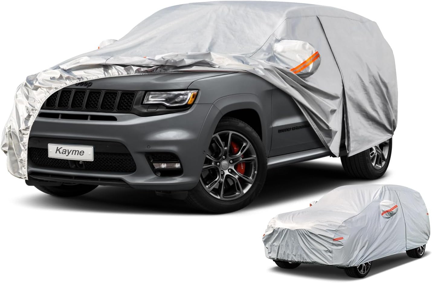 Kayme 6 Layers SUV Car Cover Waterproof All Weather for Automobiles, Outdoor Full Size Cover Rain Sun UV Protection with Zipper Cotton, Universal Fit for SUV Jeep (191-200 inch)