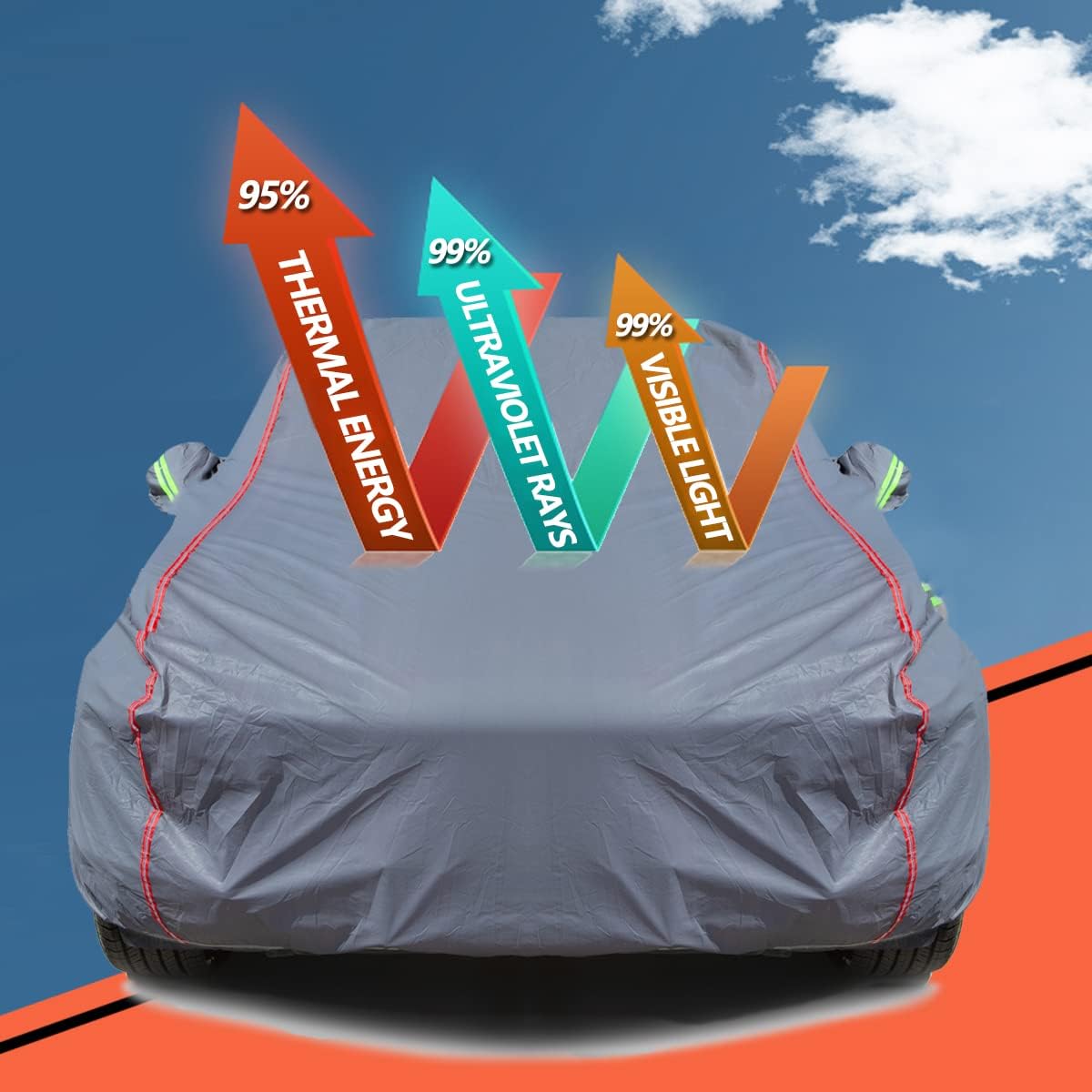AUQDD 6-Layers PEVA New Material Sedan SUV Full Padded Car Cover Waterproof All Weather Weatherproof UV Sun Protection Snow Dust Storm Resistant Outdoor Exterior Custom Form-Fit Straps 165"-179" Grey