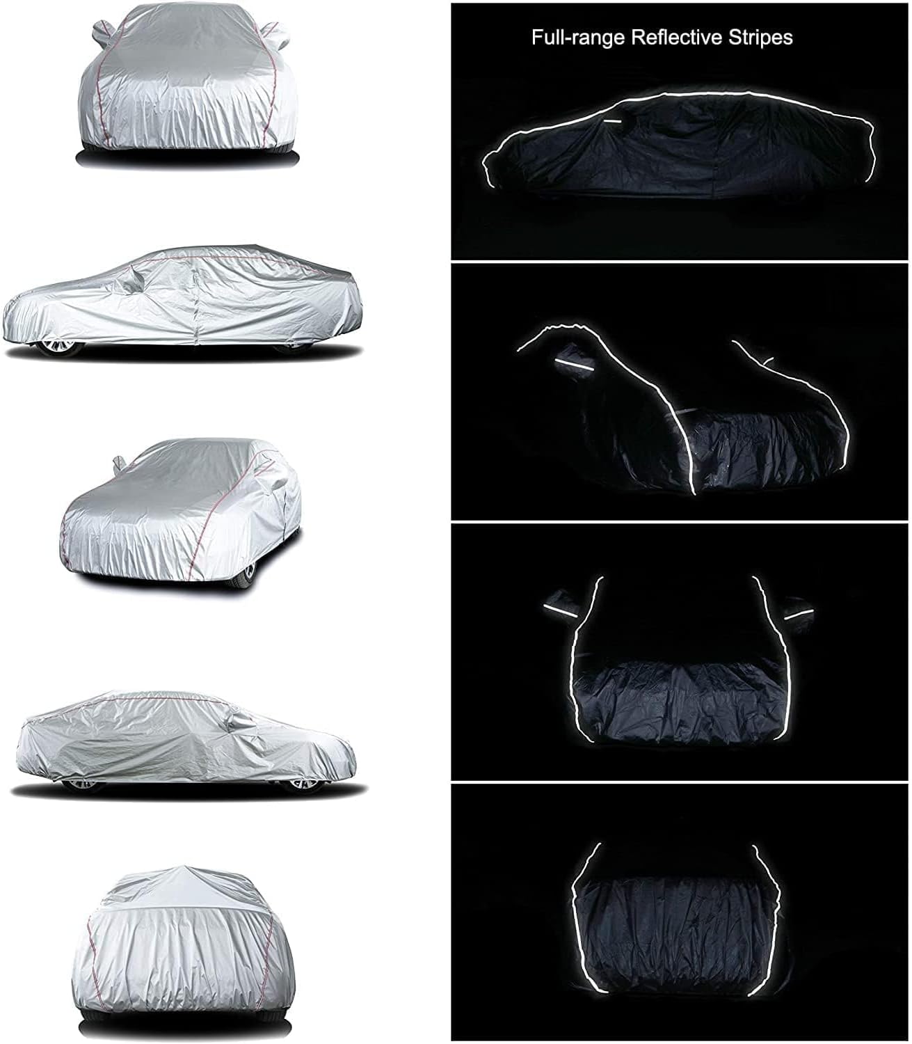 Tecoom Hard Shell Oxford Material Door Shape Zipper Design Waterproof UV-Proof Windproof Car Cover for All Weather Indoor Outdoor Fit 160-172 Inches Hatchback