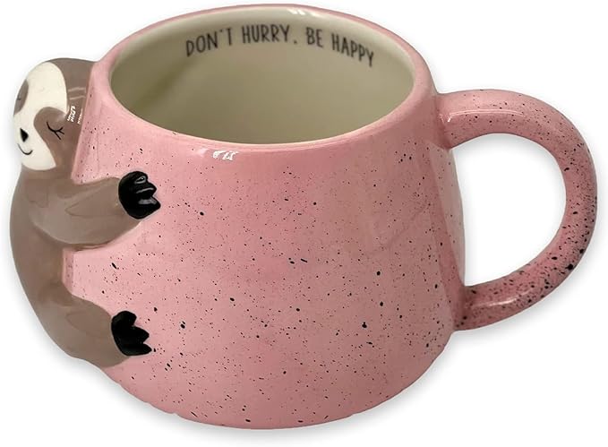 VOTUM White Ceramic Coffee or Tea Mugs: Animal Shaped Coffee Mugs with Hand Printed Designs and Printed Saying - 18.6 Fluid Ounce Large, Cute Handmade Cup (Sloth) Large Coffee Mug, Tea Cup Sloth Gifts