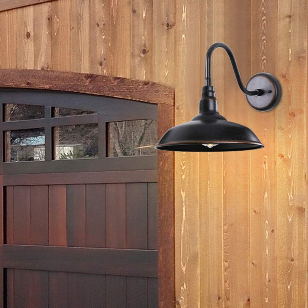 14in Outdoor Gooseneck Barn Light for Farmhouse, Bronze Exterior Wall Light Fixture for Porch, Large Outside Farmhouse Wall Sconce for Garage Patio Doorway House