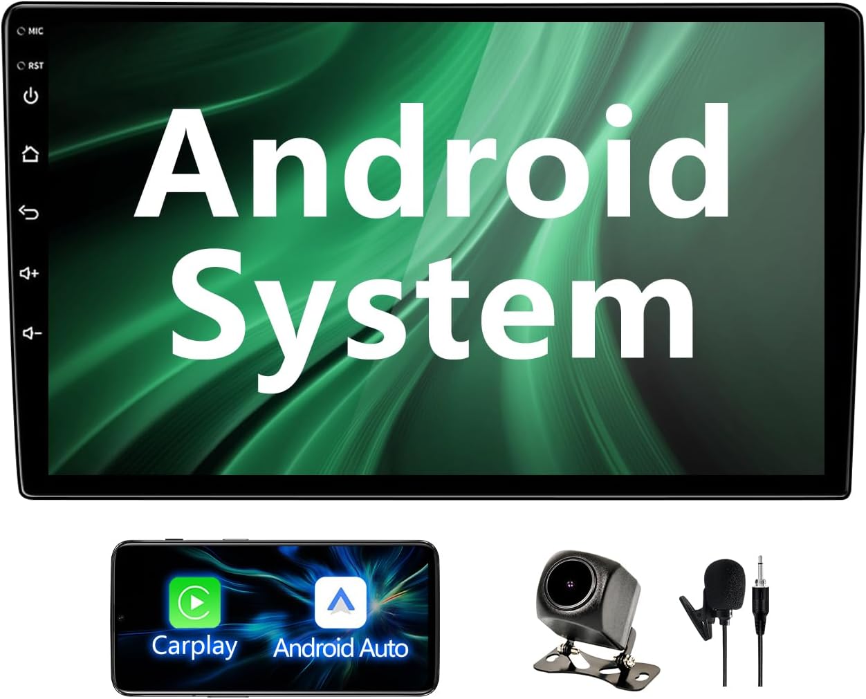 BINIZE Android Double Din 10.1 Inch Touch Screen Bluetooth Car Radio,Radio with Wireless Carplay＆Android Auto,GPS Navigation Receiver,Bluetooth,FM,Dual USB,Mirror Link,Support Backup Camera【2+32】