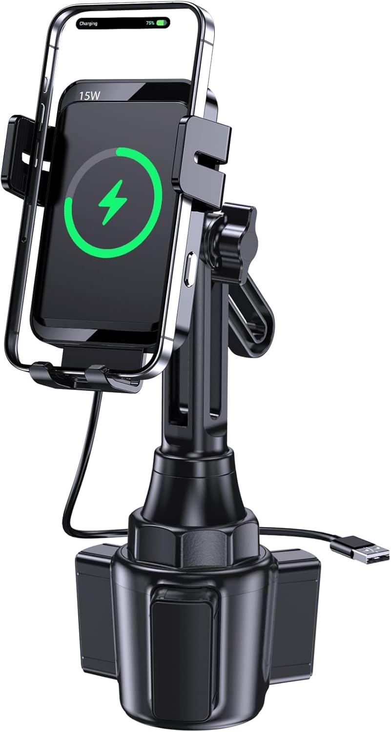 Wireless Car Charger, MOKPR 15W/10W/7.5W Cup Holder Phone Mount, Auto Clamping Fast Charging Car Mount, Air Vent Phone Holder for iPhone 16 15/14/13/12 pro/12/11/XS/X/8, Samsung S23/S22/S10/S9/S8, etc