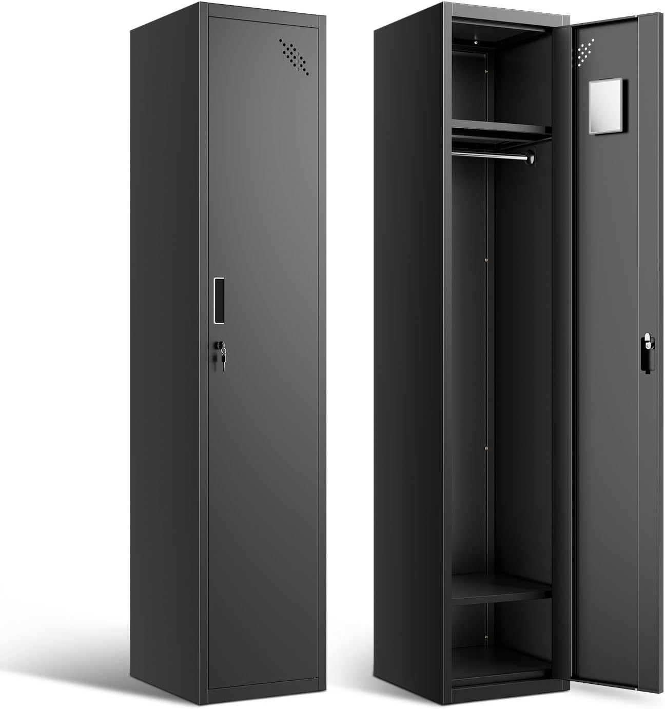 DNA MOTORING Metal Storage Cabinet for Employees with Keys, 71" Employees Metal Locker with 1 Doors, Tall Storage Lockers for Garage,Office,Home,Gym, Black, TOOLS-00787-BK-BK