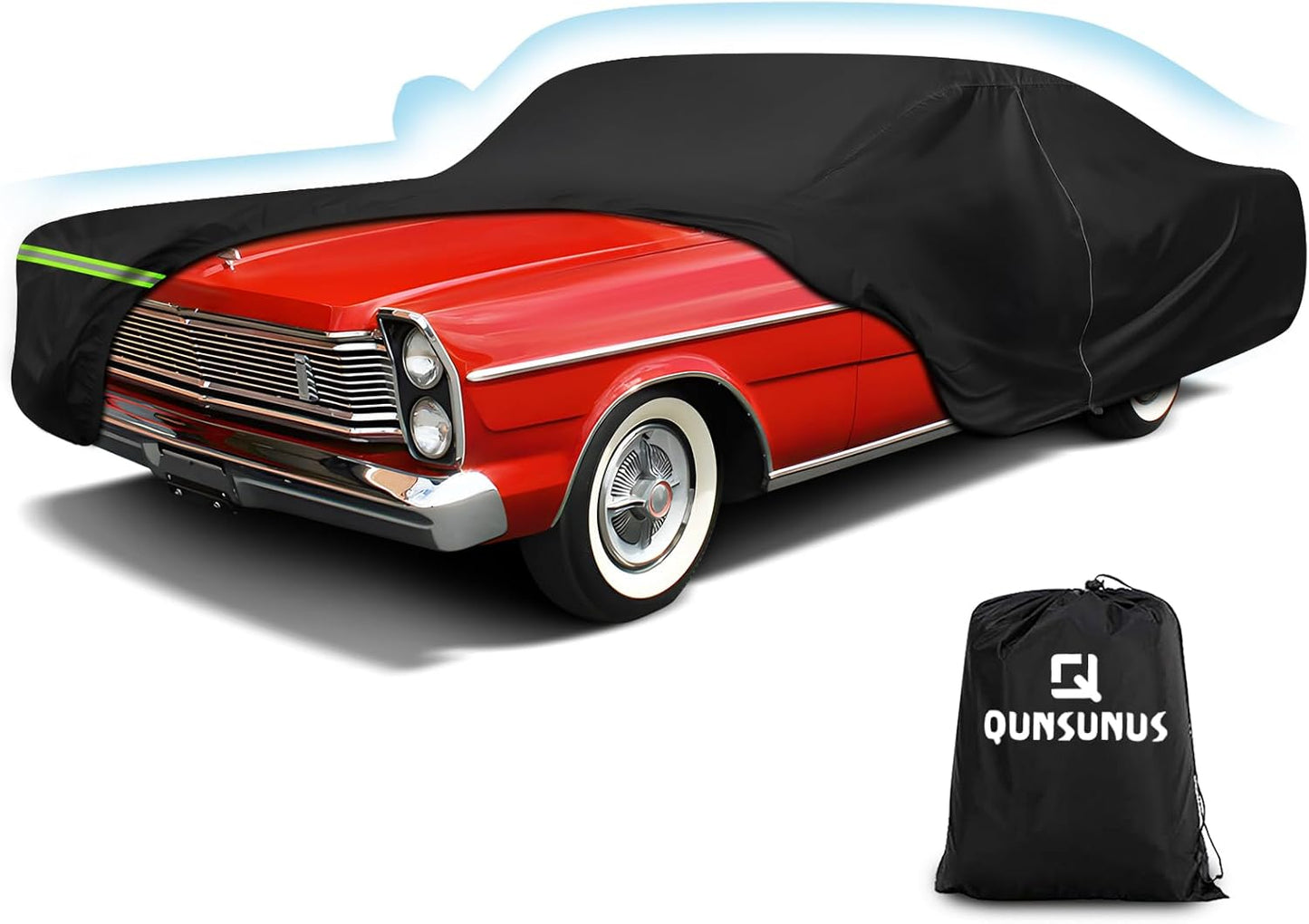QUNSUNUS Waterproof Car Cover for Ford Galaxie 500/XL/Starliner/Fairlane Sedan/Coupe/Hardtop 2/4 Door, Outdoor Car Covers Wind, Sun, UV and Dust Protection