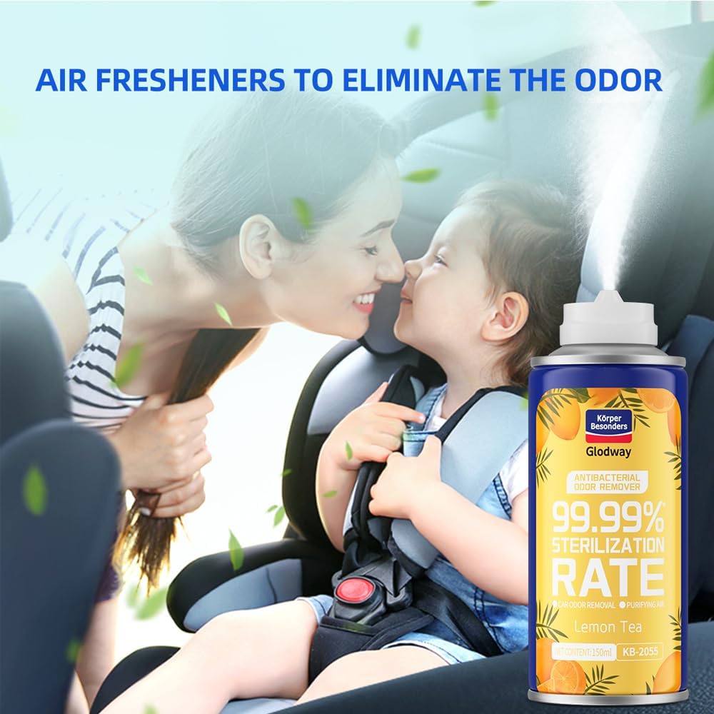 Glodway Whole Car Air Refresher,Odor Eliminator Remover Spray For Car,Lemon Strong Freshener With Odour Eliminator Technology,Long-Lasting Scent,6 Ounce(Pack of 3)