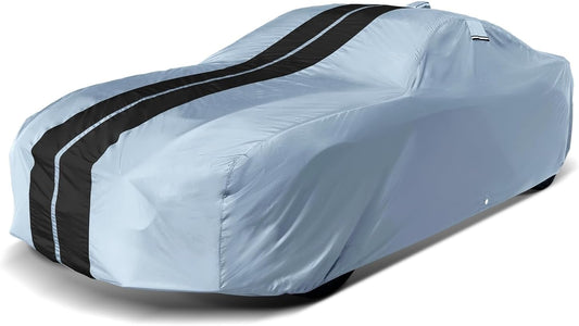 iCarCover Custom Car Cover for Pontiac Phoenix (1980-1984) Waterproof All-Weather Rain Snow UV Sun Protector Full Exterior Indoor Outdoor Car Cover (Stripe - Gray/Black)