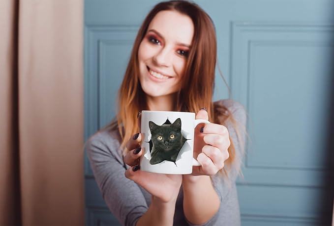 Winston & Bear Funny Black Kitten Coffee Mug - Funny Ceramic Coffee Mug Gift for Cat Lovers - Cute Novelty Cat Themed Cup for Men and Women (15oz)