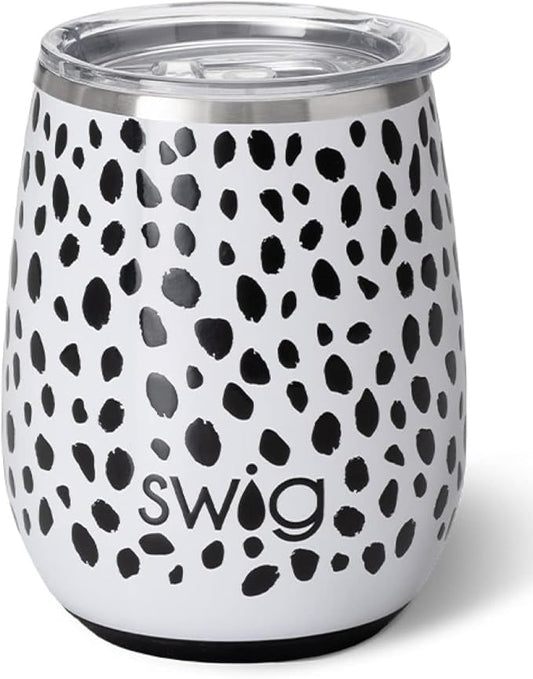 Swig Life 14oz Insulated Wine Tumbler with Lid | 40+ Pattern Options | Dishwasher Safe, Holds 2 Glasses, Stainless Steel Outdoor Wine Glass (Spot On)