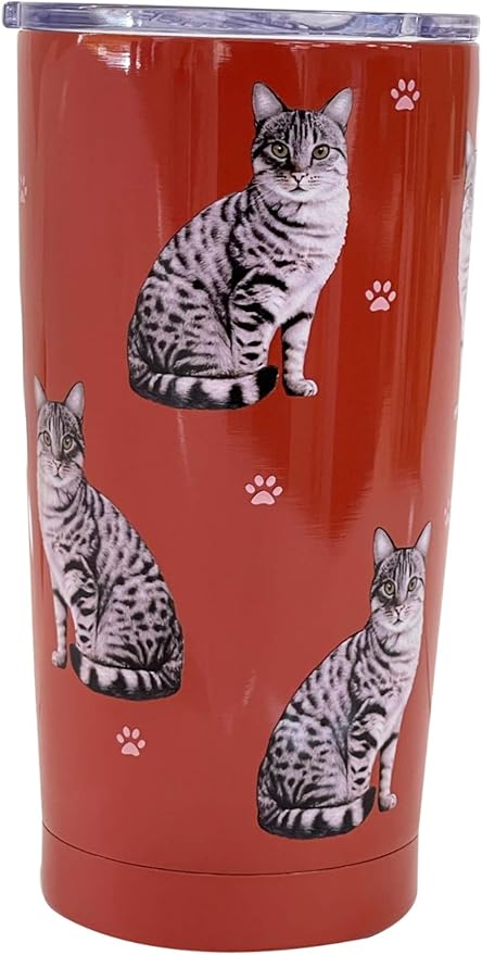 Tabby Cat SERENGETI 16 Oz. Stainless Steel, Vacuum Insulated Tumbler with Spill Proof Lid - 3D Print - Insulated Travel mug for Hot or Cold Drinks (Tabby Silver Cat Tumbler)