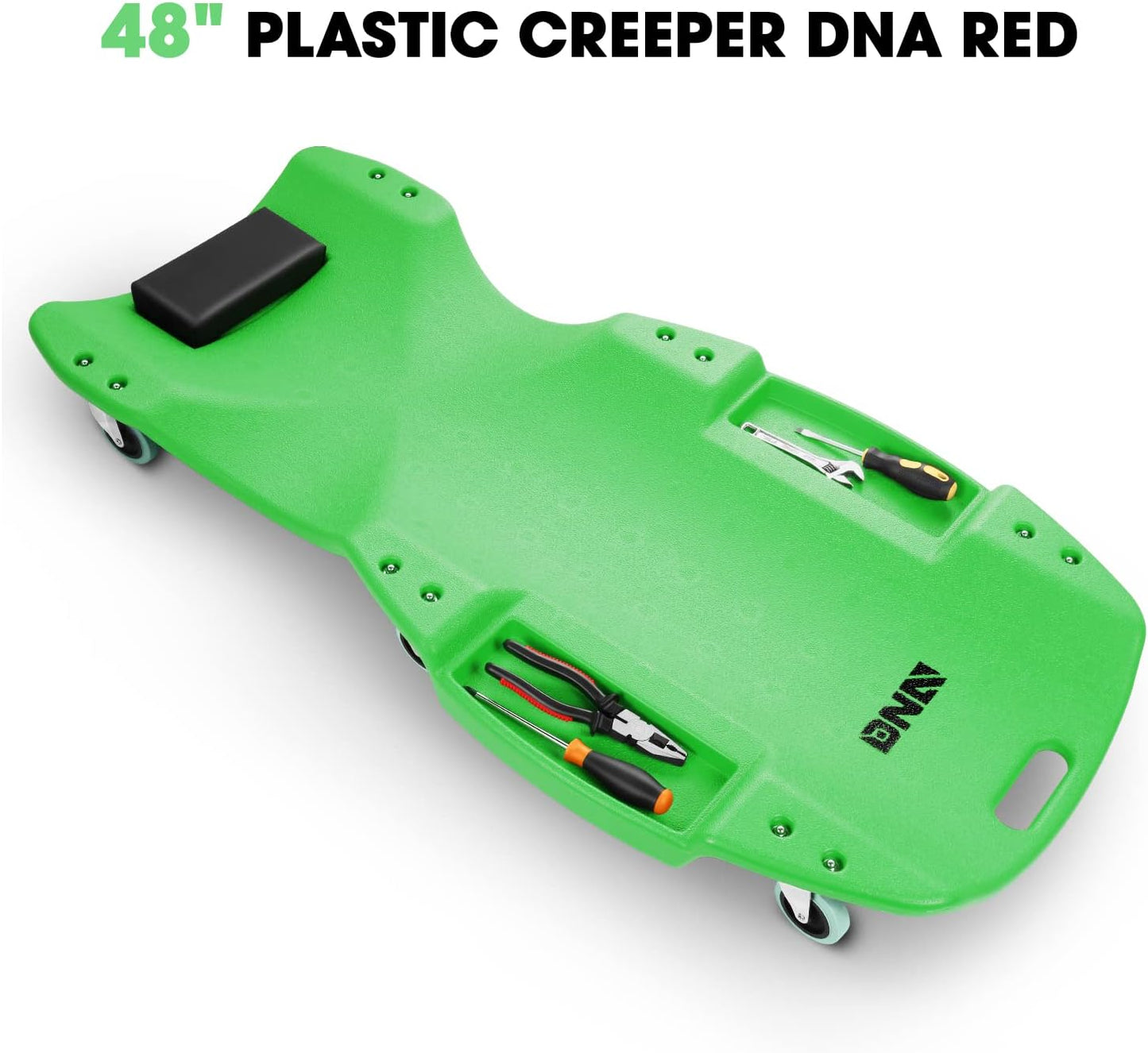 DNA MOTORING TOOLS-00240 48 Inches Heavy-Duty Low-Profile Roller Automotive Creeper with Padded Headrest, Green