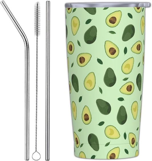 Avocado Tumbler with Lid and Straw, 20 Oz Stainless Cup Steel Insulated Water Bottle Travel Coffee Mug