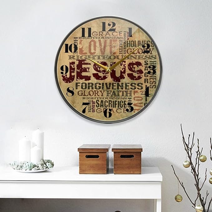 ALAZA Bible Verse Jesus Cross Wall Clock Battery Operated Silent Non Ticking Clocks for Living Room Decor 12 Inch / 9.5 Inch