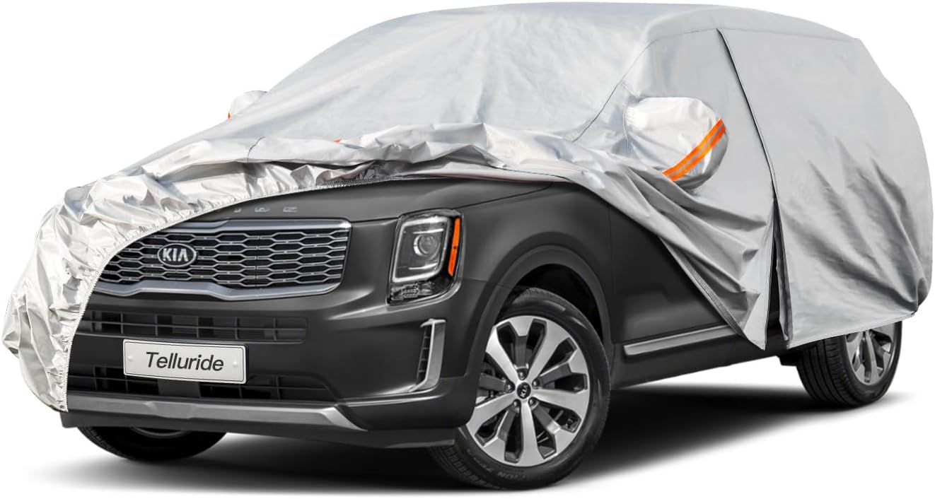 Kayme 6 Layers SUV Car Cover Custom Fit for Kia Telluride (2016-2025) Waterproof All Weather for Automobiles, Outdoor Full Cover Rain Sun UV Protection.Silver