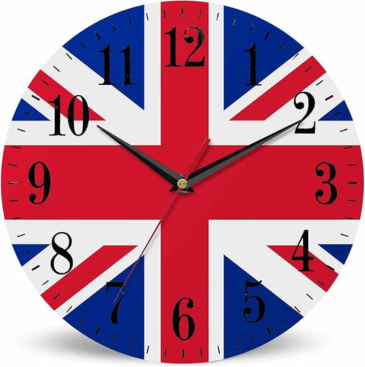 United Kingdom Flag Wall Clock UK British England National Flags 10 Inch Silent Non Ticking Battery Operated Clock Vintage Round Clock for Living Room Bedroom Bathroom Office Decor
