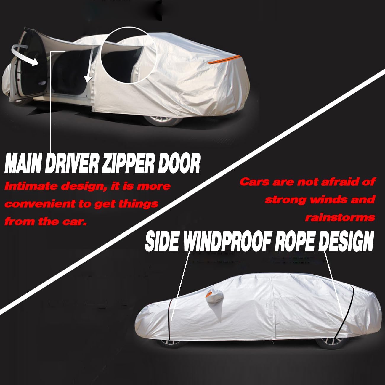 TUCAREST 6 Layers Full Car Cover for Sedan/Wagon/Coupe/Hatchback - Waterproof, Insulated, Anti-UV, Snow-Proof, Anti-Wind, All-Weather, Thickened Protection, up to 168-182 in