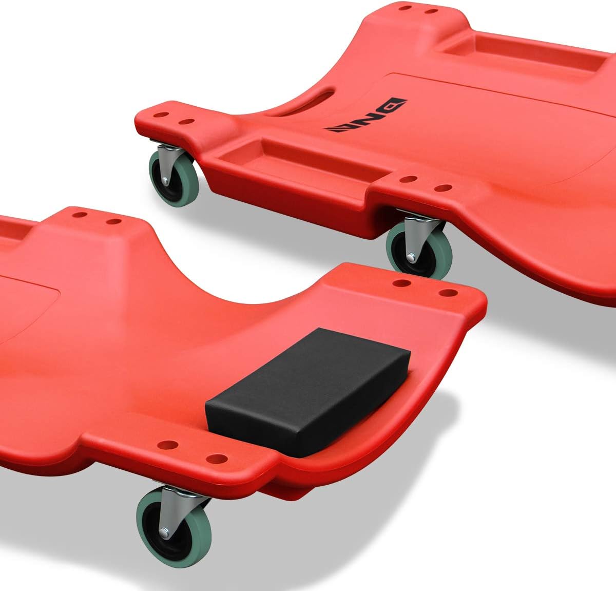 DNA MOTORING 40 Inch Mechanic Creeper, Blow Molded Low Profile Rolling Garage Creeper, w/Padded Headrest, Dual Tool Trays, 350lbs Capacity, Red, TOOLS-00005