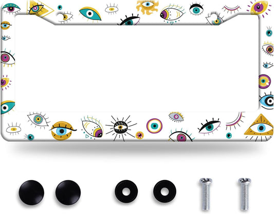 Evil Eye License Plate Frame Colorful License Plate Frames Stainless Steel Accessories Cars Decor with 2 Holes and Screws Fits Standard US CA Vehicles Size 12.2 x 6 Inches