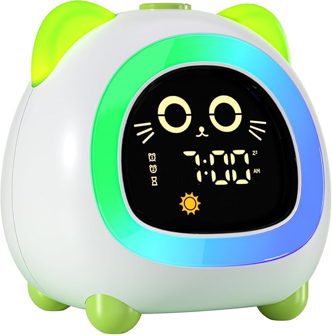 winshine Kids Alarm Clock, OK to Wake Clock with Night Light for Kids, Stay in Bed Clock Sleep Training, Nap Timer Cute Kids Room Decor, Gift Ideas for Kids Toddler Boy Girl (Green)