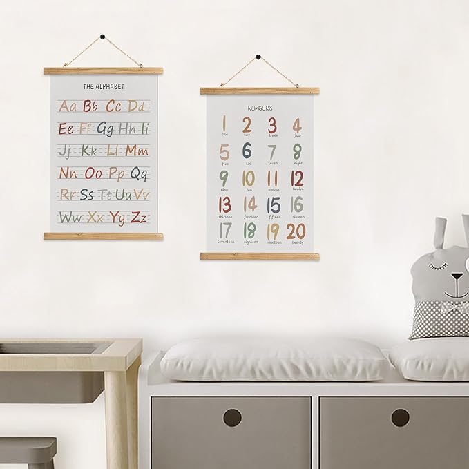 XIAOAIKA Digital table Set 2 Canvas Hanging Poster Wooden Frame Wall Sign Decor Gift for Classroom Nursery Bedroom Playroom Game Room - Ideal for Baby Kids Girls Boys Teens - Perfect Birthday Christmas Gift