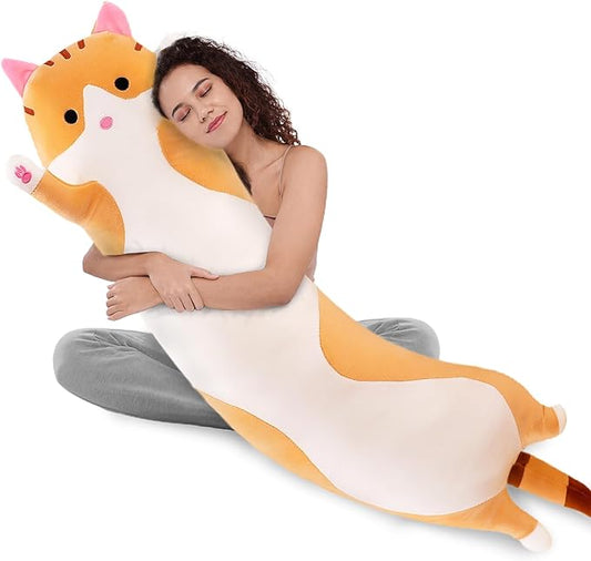 WUYU Lovely Plush Cat Doll Cute Cartoon Soft Stuffed Kitten Pillow Long Throw Sleeping Pillow Doll Toy Gift for Kids Girlfriend Multiple Size (Brown,150cm/59in)
