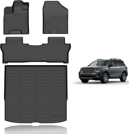 Floor Mats and Cargo Mat Set Fit for Honda Passport 2019-2024 2025 TPE Car Mats Waterproof Heavy Duty Rubber Floor Liners Passport Accessories