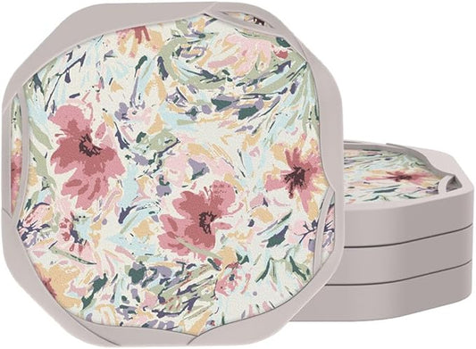 UMIRRO Absorbent Coasters for Drinks, Floral Silicone Cup Coaster with Felt Insert for Coffee Table Decor, Small Unique Birthday Gift Ideas for Men Dad Him Women Mom Her, 4", Colorful, Set of 4