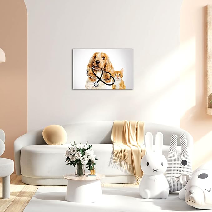 Canvbay Dog and Cat Canvas Wall Art Animal Clinic Painting Prints Veterinary Artwork for Home Vet Veterinarian Office Pet Shop Hospital Decor 16x24Inches