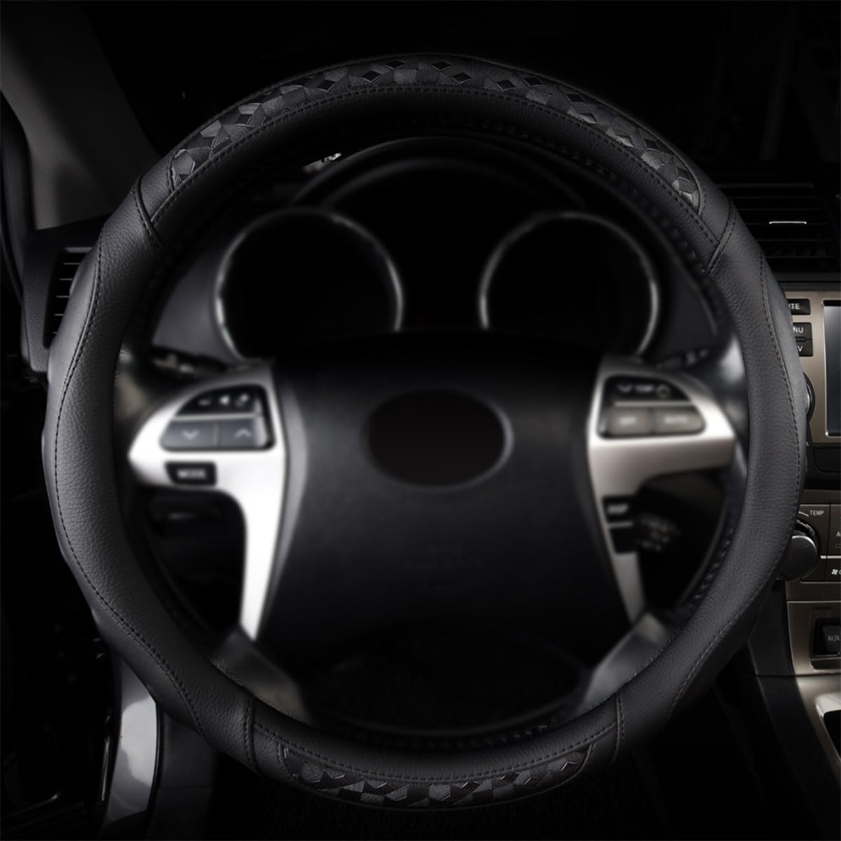 Flying Banner Faux Leather Heavy Duty Inner Ring car Steering Wheel Cover 14.5-15 inches (All Black)