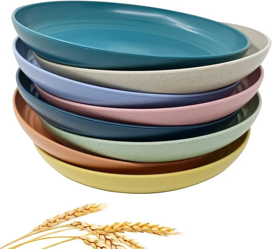 WANBY Lightweight Wheat Straw Plates Unbreakable Dinner Dishes Plates Set Non-Toxin Dishwasher & Microwave Safe BPA Free and Healthy (Extra Large 8 Pack 10')