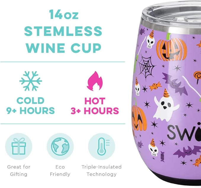 Swig Life 14oz Insulated Wine Tumbler with Lid | Discontinued Prints | Dishwasher Safe, Holds 2 Glasses, Stainless Steel Outdoor Wine Glass (Hocus Pocus)