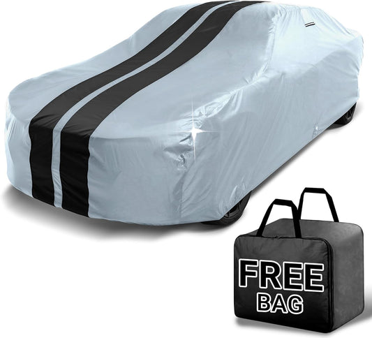 iCarCover Custom Car Cover for Buick Centurion (1971-1973) Waterproof All-Weather Rain Snow UV Sun Protector Full Exterior Indoor Outdoor Car Cover (Stripe - Gray/Black)