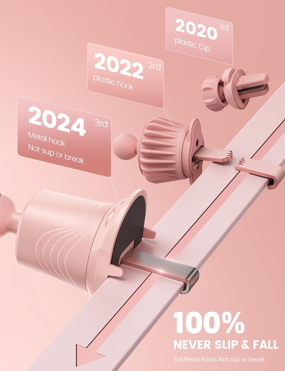 Lamicall 2025 Wider Clamp & Metal Hook Car Phone Holder Vent [Thick Cases Friendly] Phone Holders for Your Car Mount Automobile Hands Free Cradle Air Vent Pink