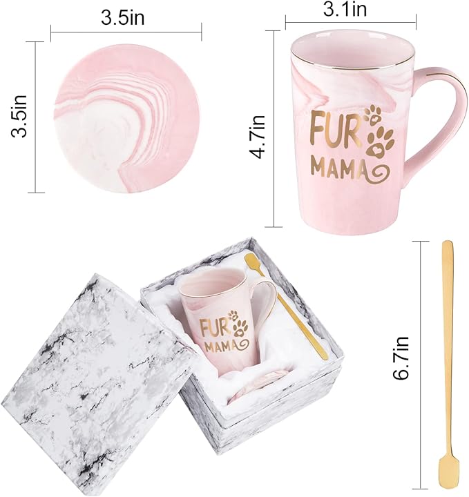 Cabtnca Dog Mom Gifts for Women, Fur Mama Mug, Fur Pet Mom Mothers Day Christmas Gifts, 14Oz Pink