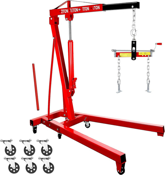 2.5 ton Engine Lift Cherry Picker with 8 ton Hydraulic Pump -5500 lbs Heavy Duty Engine Lift Crane 60.6x37x56.2, Foldable Design with 6 Swivel Wheels - for Mechanics, hobbyists and Home Users (Red)