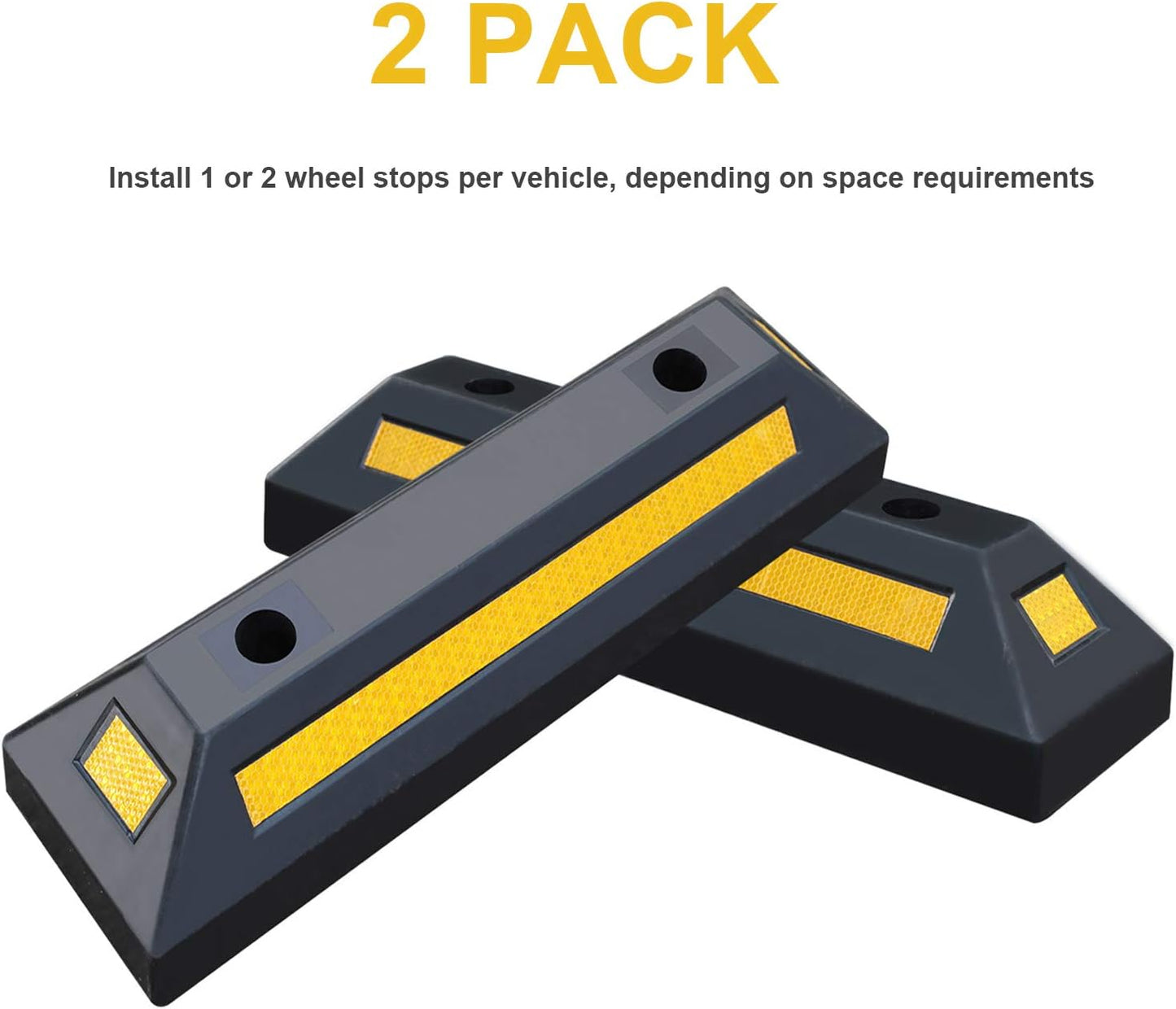2 Pack Rubber Parking Guide Blocks Heavy Duty Wheel Stop Stoppers for Car Garage Parks Professional Grade Parking Rubber Curb w/Yellow Refective Stripes for Truck RV Trailer 21.25"(L)x5.7"(W)x3.54"(H)