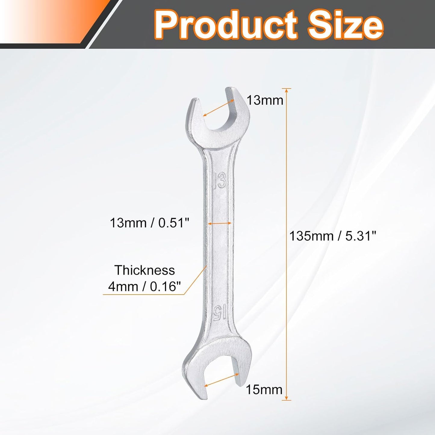 HARFINGTON 5pcs Double Open End Wrench 13mm x 15mm Metric 15 Degree Offset Angle Small Flat Head Wrench Galvanizing Open Ended Spanner for Automotive Repair Furniture Assembly