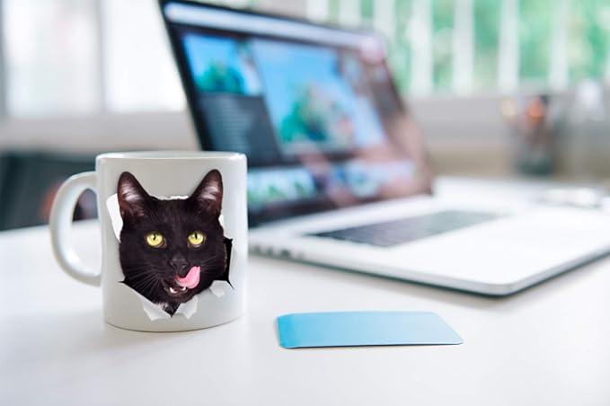 Winston & Bear Thirsty Black Cat Coffee Mug - Funny Ceramic Coffee Mug Gift for Cat Lovers - Cute Novelty Cup for Men and Women (11oz)