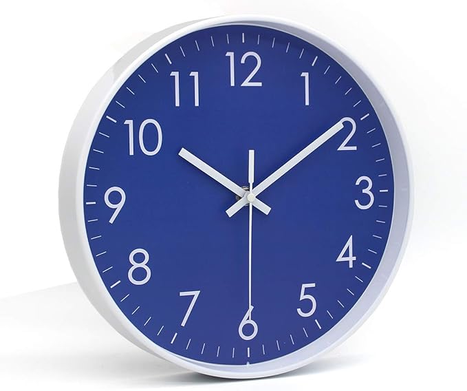 Wall Clock Battery Operated Indoor Non-Ticking Silent Quartz Quiet Sweep Movement Wall Clock for Office, Bathroom, Living Room Decorative 10 Inch Dark Blue
