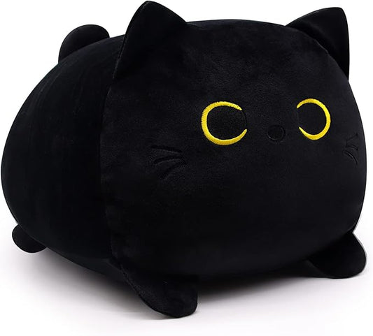 Black Cat Plush Toy Pillow, 13" Kawaii Stuffed Animal Plushie, Cute Cushion Throw Pillow for Kids Birthday Girlfriend Valentines Gift
