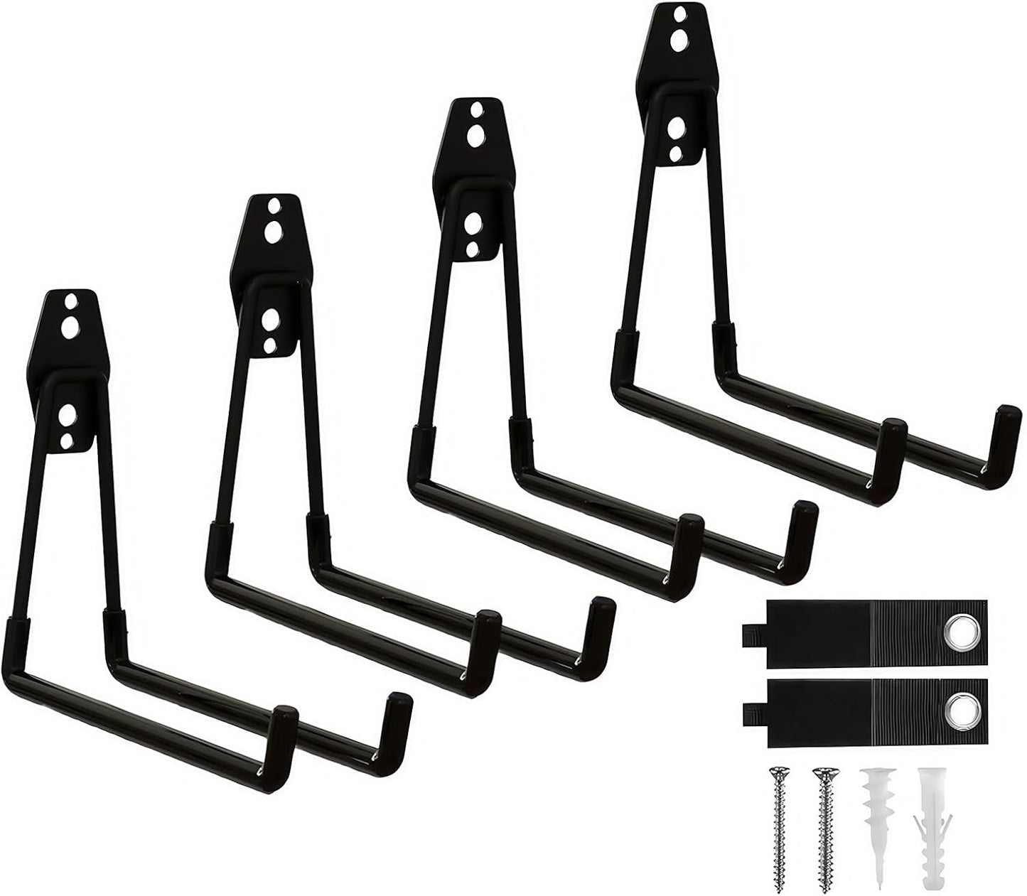 Garage Hooks, 4 Pack Large Square Wall Hooks for Hanging Heavy Duty Ladders, Bikes, Tools Ideal for Garage, Garden, Basement Utility Room Storage (Black)