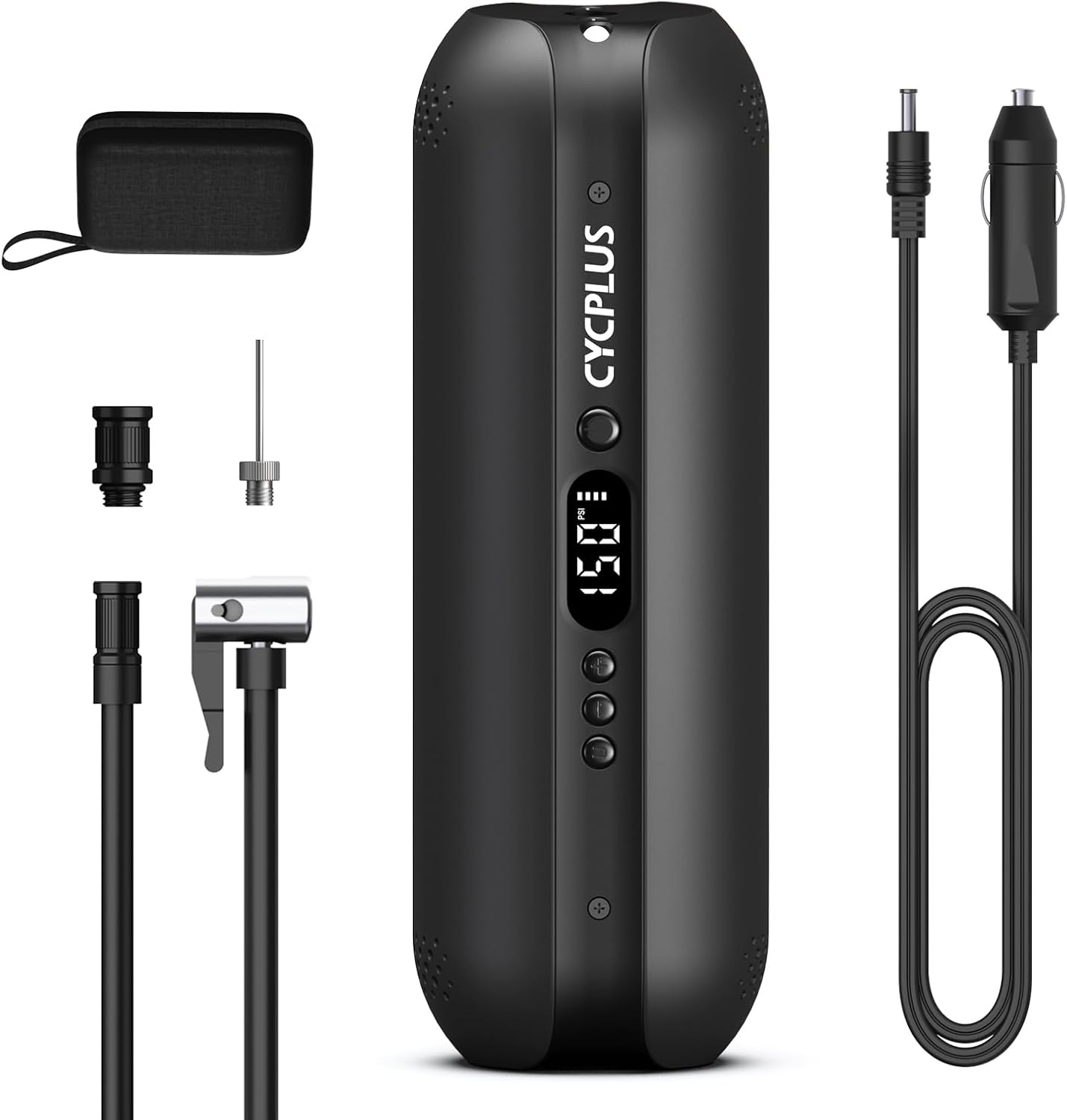 CYCPLUS Tire Inflator Portable Air Compressor - 150PSI Cordless Air Pump with Digital Tire Pressure Gauge, Accurate LCD Display & LED Light, DC/AC 2-in-1 for Car/Motorcycle/E-Bike/Ball(2025 Version)