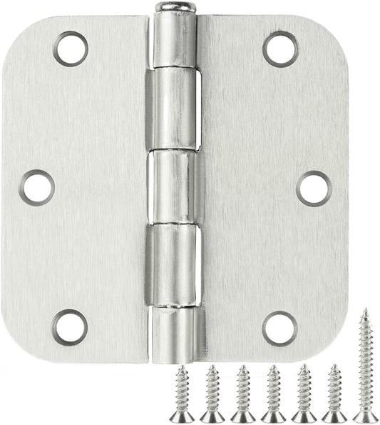 18 Pack Interior Satin Nickel Door Hinges Brushed 3.5 Inch x 1/2" Rounded 5/8 Radius for Doors 3 ½ Inch Heavy Duty Steel Iron Hardware Fittings House Villa Cando Loft Room Ironmongery Sliver Hinge