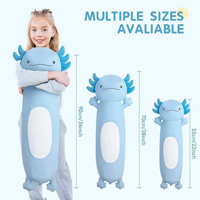 22 inch Cute Giant Blue Axolotl Plush Soft Body Pillow, Large Axolotl Stuffed Animals Toy, Squishy Plushies Gifts for Kids Boys Girls Birthday
