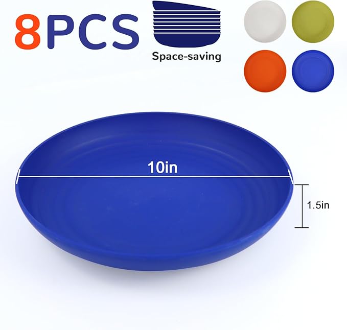 Wheat Straw Plates 10 Inch Dinner Plates Set of 8, Lightweight and Unbreakable Plates, Microwave and Dishwasher Safe Deep Plates for Dinner, Kitchen, Outdoor - Modernist Series