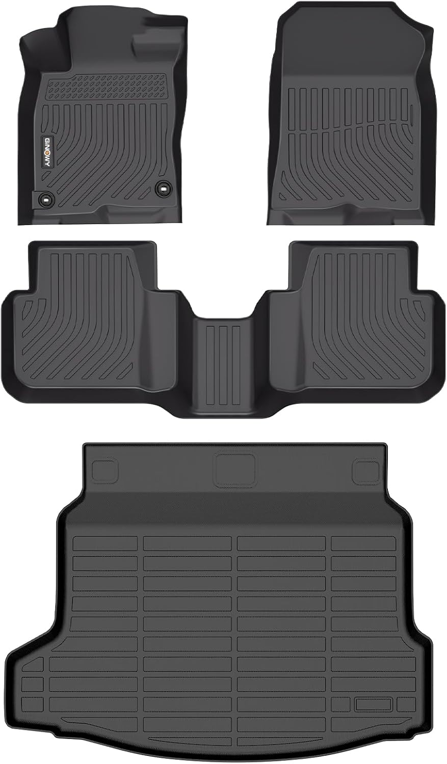 GINOWY-Floor Mats & Cargo Liner for Honda Civic Hybrid 2025(Only for Hatchback), TPE All Weather Civic Car Floor Mats Non-Slip Trunk Mat Floor Liners Waterproof Accessories Black