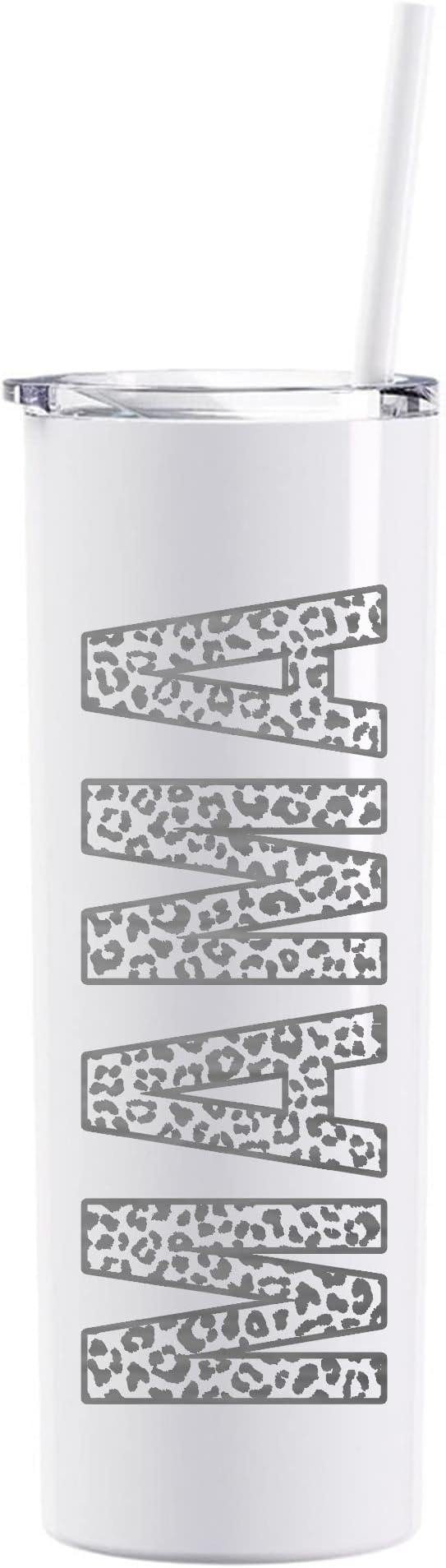 The Crafty Engineer Leopard Print MAMA Tumbler - 20 oz Laser Engraved Mom Gift (White)